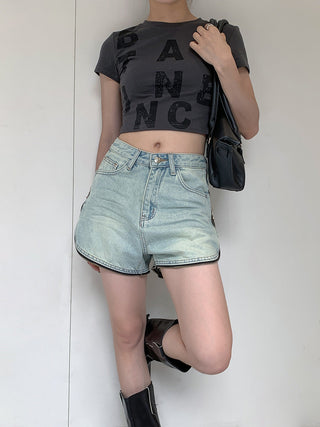 side zipper design Denim Shorts