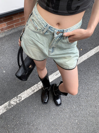 side zipper design Denim Shorts